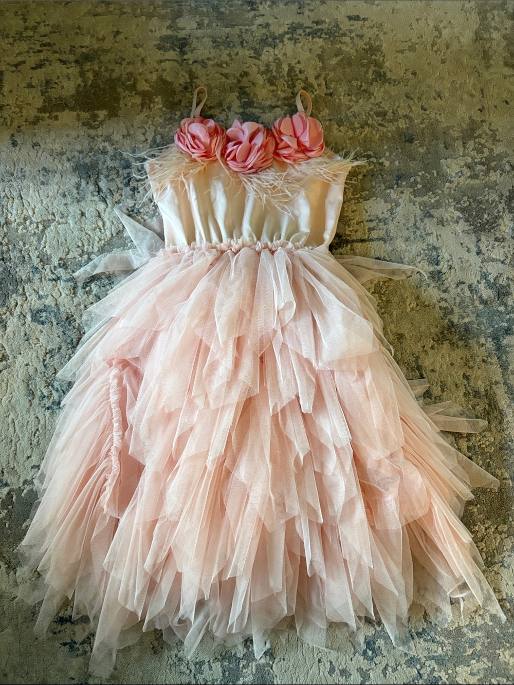 Duokenuo Girls Size 8 Pink Floral Tulle Party Dress.